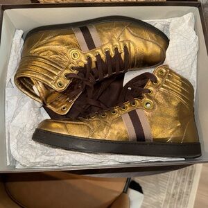 Gucci Gold and Brown High-Top Sneakers